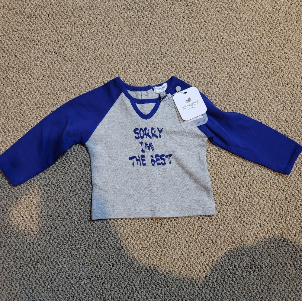 Absorba Paris baby shirt long sleeve baseball tee blue and gray graphic
